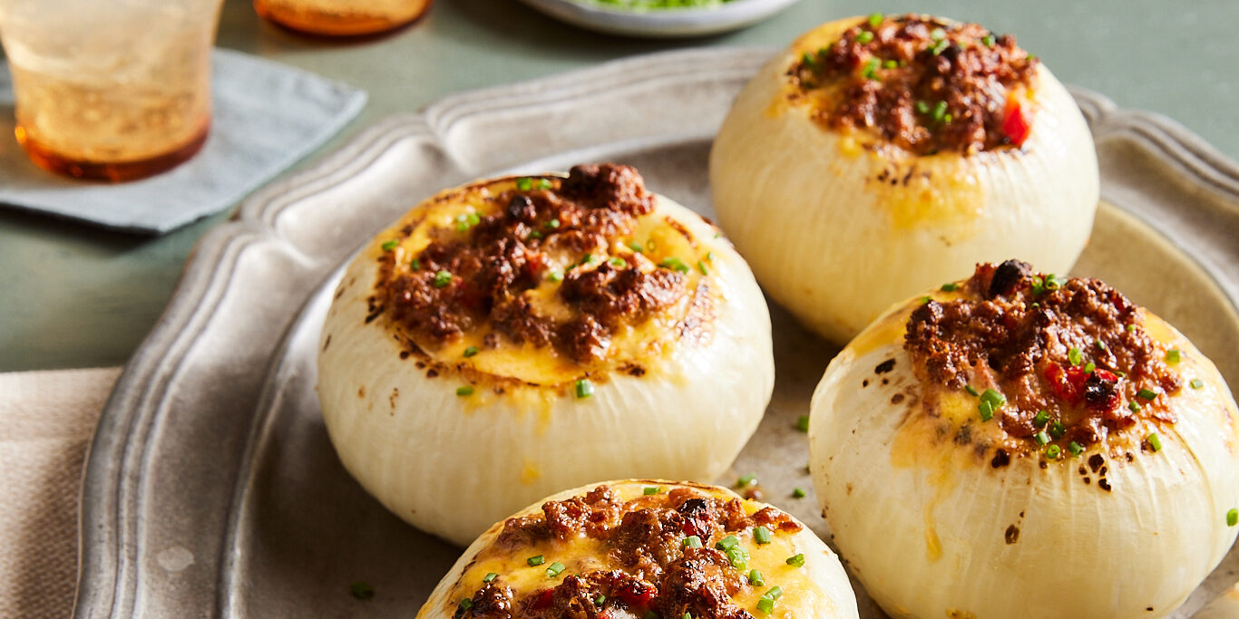 Vidalias Stuffed with Sausage and Pimento Cheese